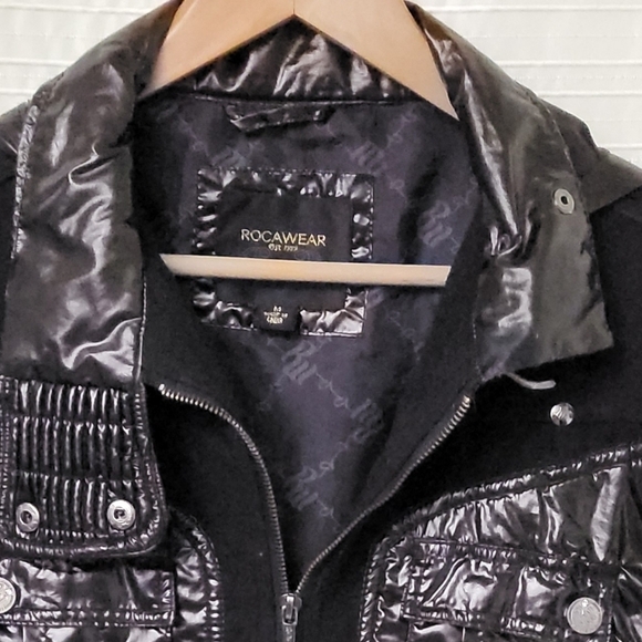 Y2K Retro ROCAWEAR Moto Style Jacket w/Mixed Fabrics, Ruching in Black Women's M - Picture 6 of 12